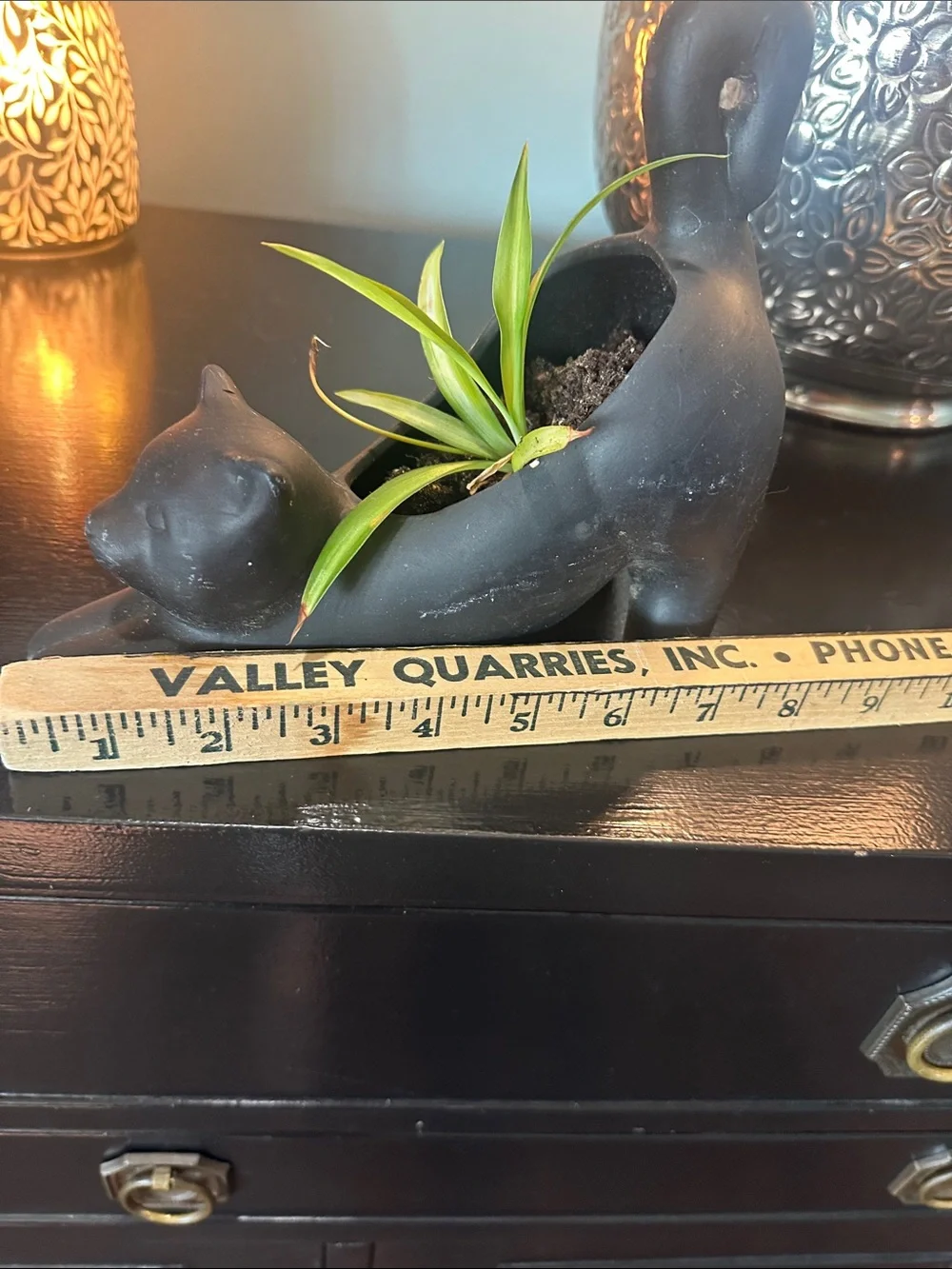 SET of TWO Target Black Cat  Stretching Planter Figurine and dog Figurine Set